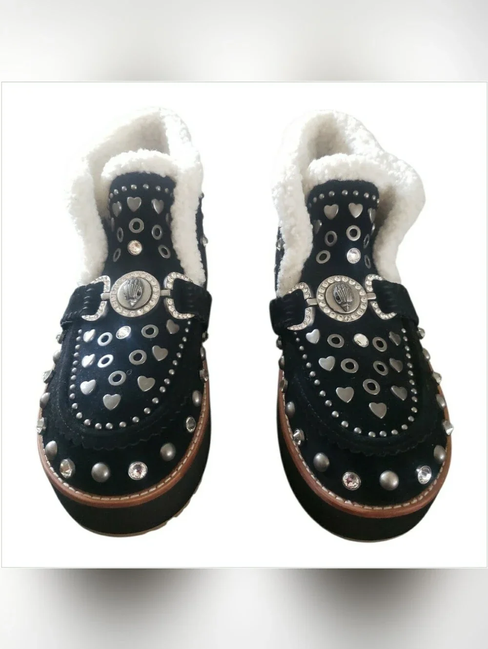 Kurt Geiger Black Suede Studded Buckle Eagle Sharpa Ankle Boot New 11